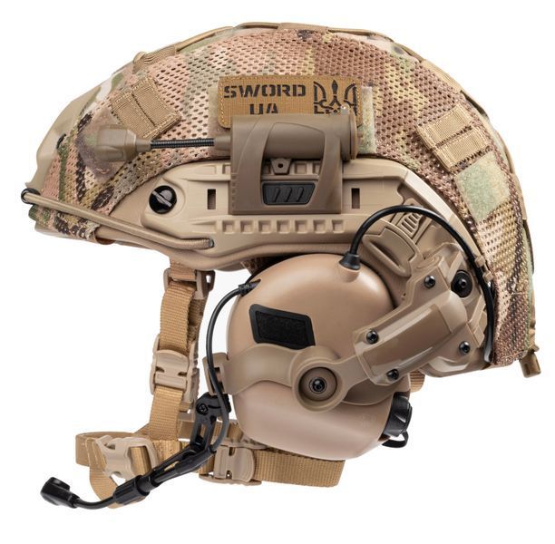 Шолом балістичний каска FAST Helmet NIJ IIIA Койот+Тактичні навушники М32+кавер мультикам+ліхтарик Розмір М FK12600M32 фото