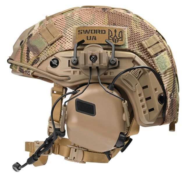 Шолом балістичний каска FAST Helmet NIJ IIIA Койот+Тактичні навушники М32+кавер мультикам Розмір М K10900M32 фото
