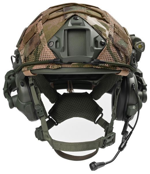 Шолом балістичний каска FAST Helmet NIJ IIIA олива+Тактичні навушники М32+кавер+ліхтарик Розмір М FOM12500M32 фото